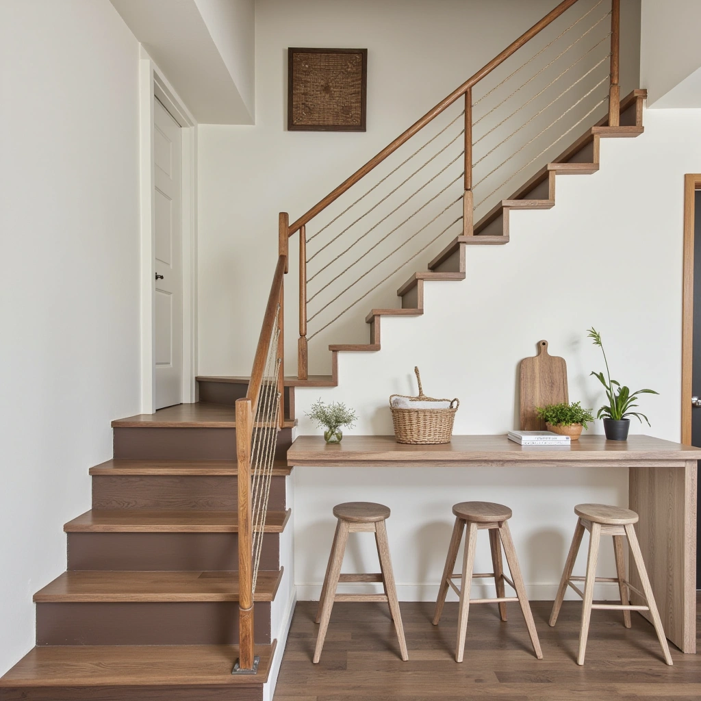 9. Open Riser Stairs with Rope or Cable Railings