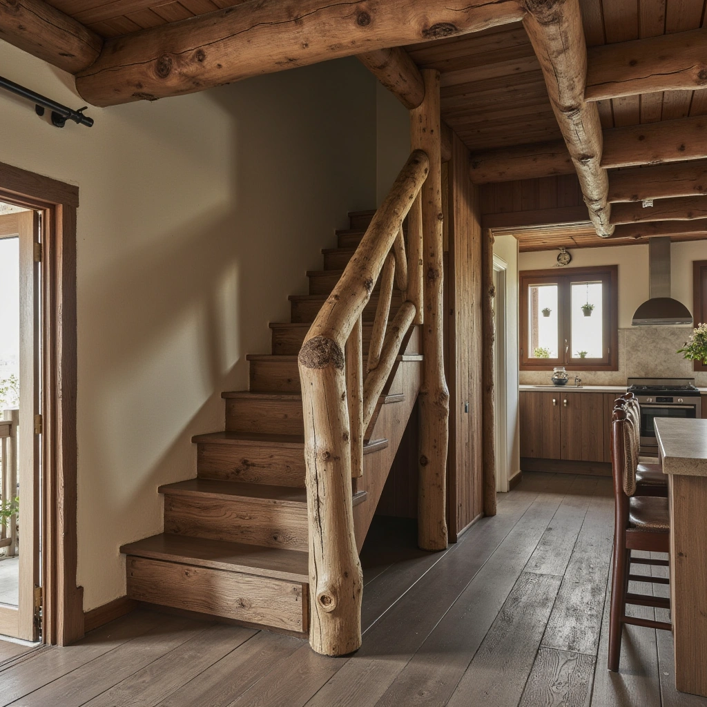 10. Rustic Log or Reclaimed Wood Stairs