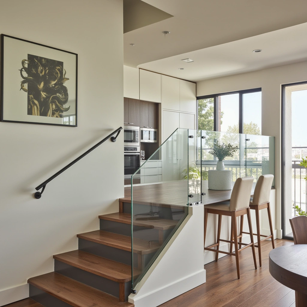 11. Glass Railing with Wood or Metal Steps