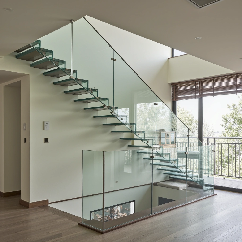 1. Minimalist Glass Floating Staircase