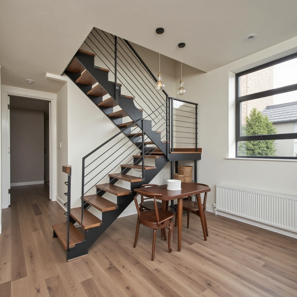 10. Mixed Material Stairs: Wood, Metal, and Glass