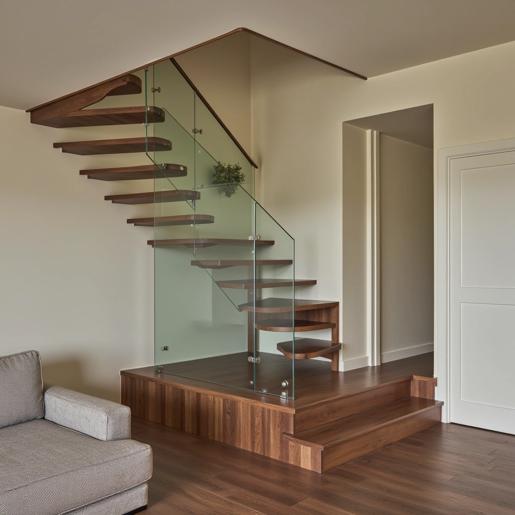 4. Glass and Wood Floating Staircase Combo