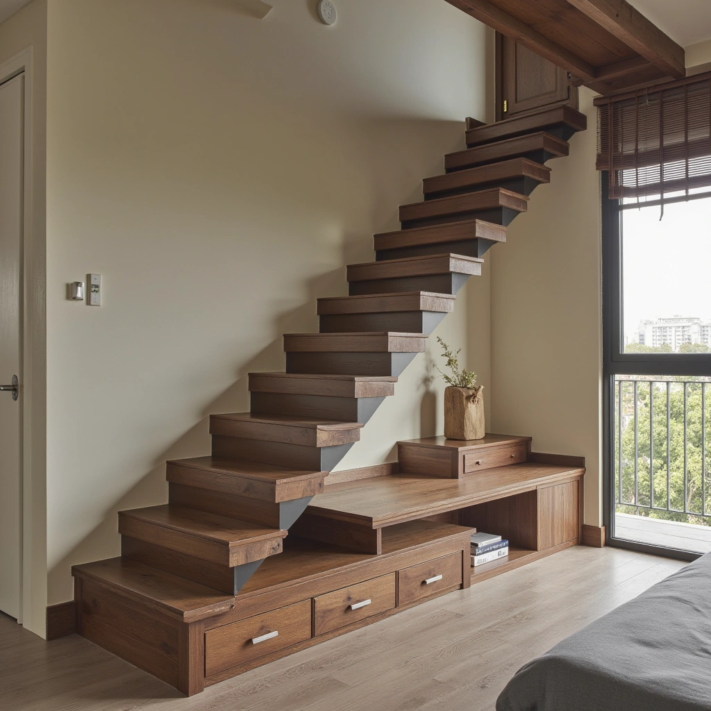5. Floating Staircase with Built-in Storage