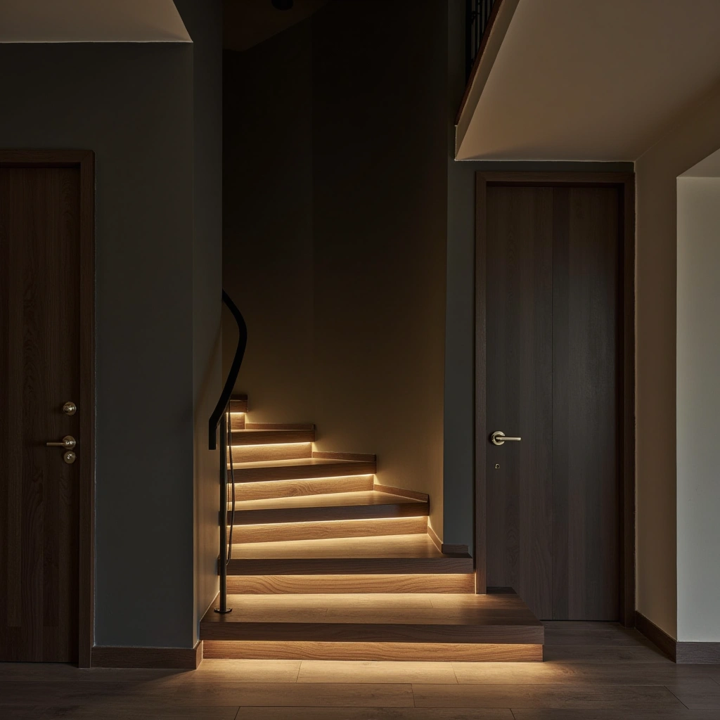 8. Floating Staircase with Integrated LED Lighting