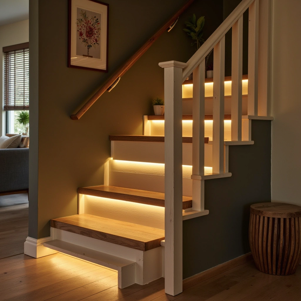 15. LED-Lit Open Riser Stairs