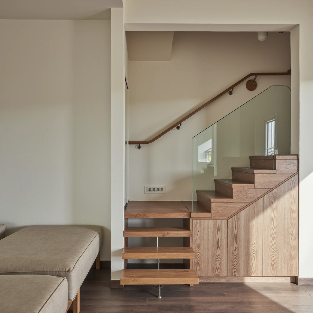 1. Floating Wood Treads with Glass Railings