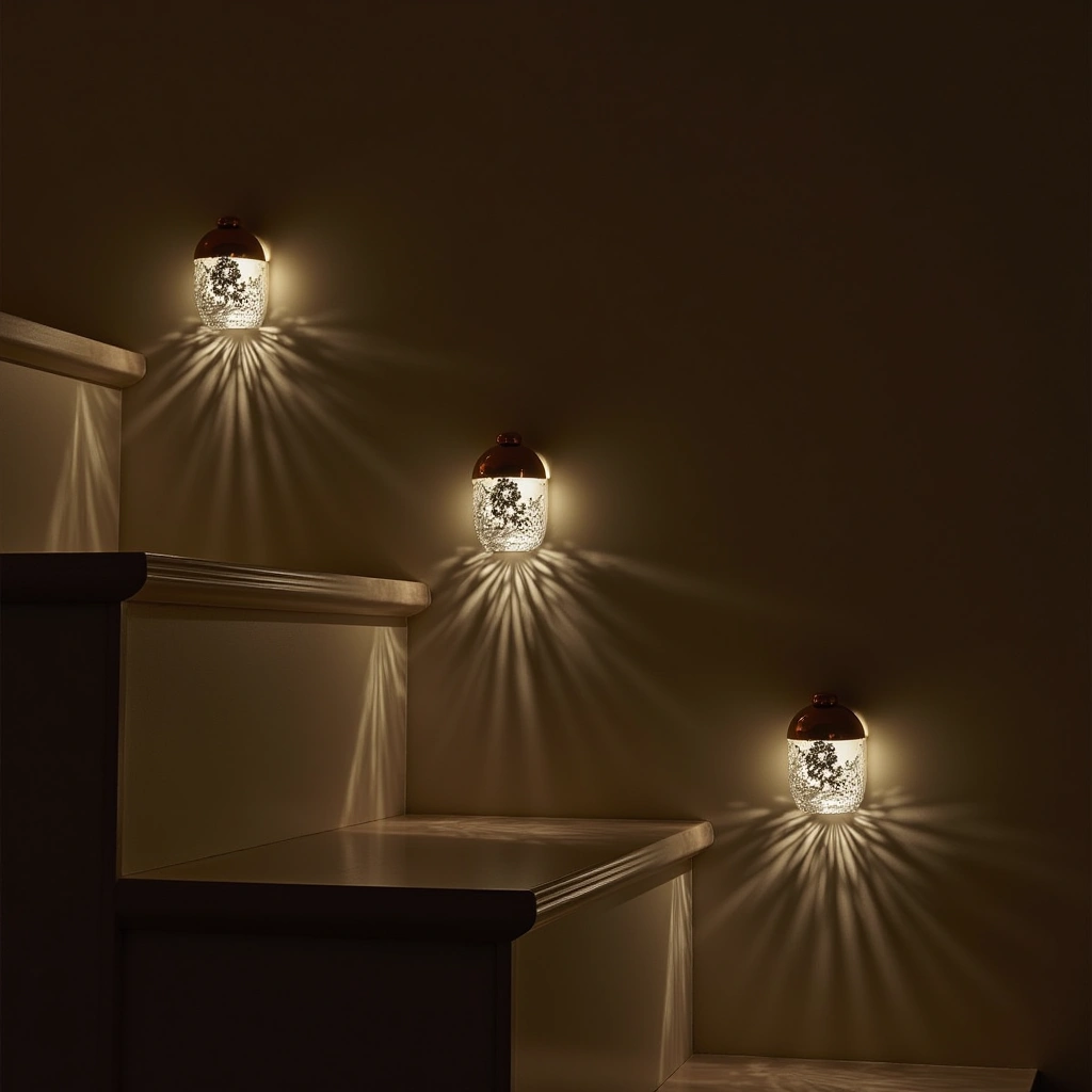 6. Artistic Step Lights with Patterned Covers
