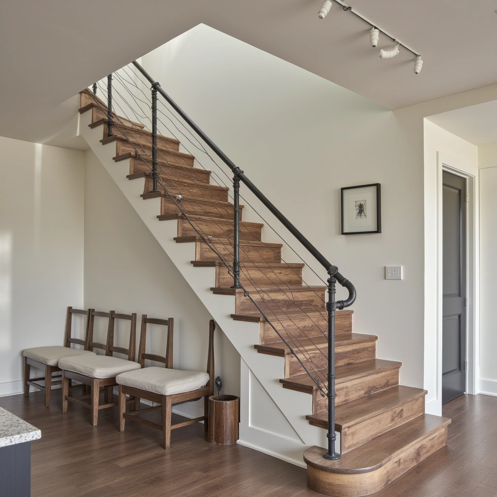 7. Industrial Pipe Railings with Open Risers