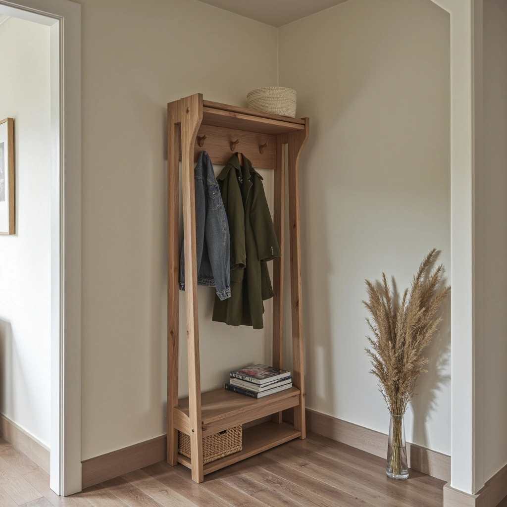3. Corner Coat Rack with Hooks