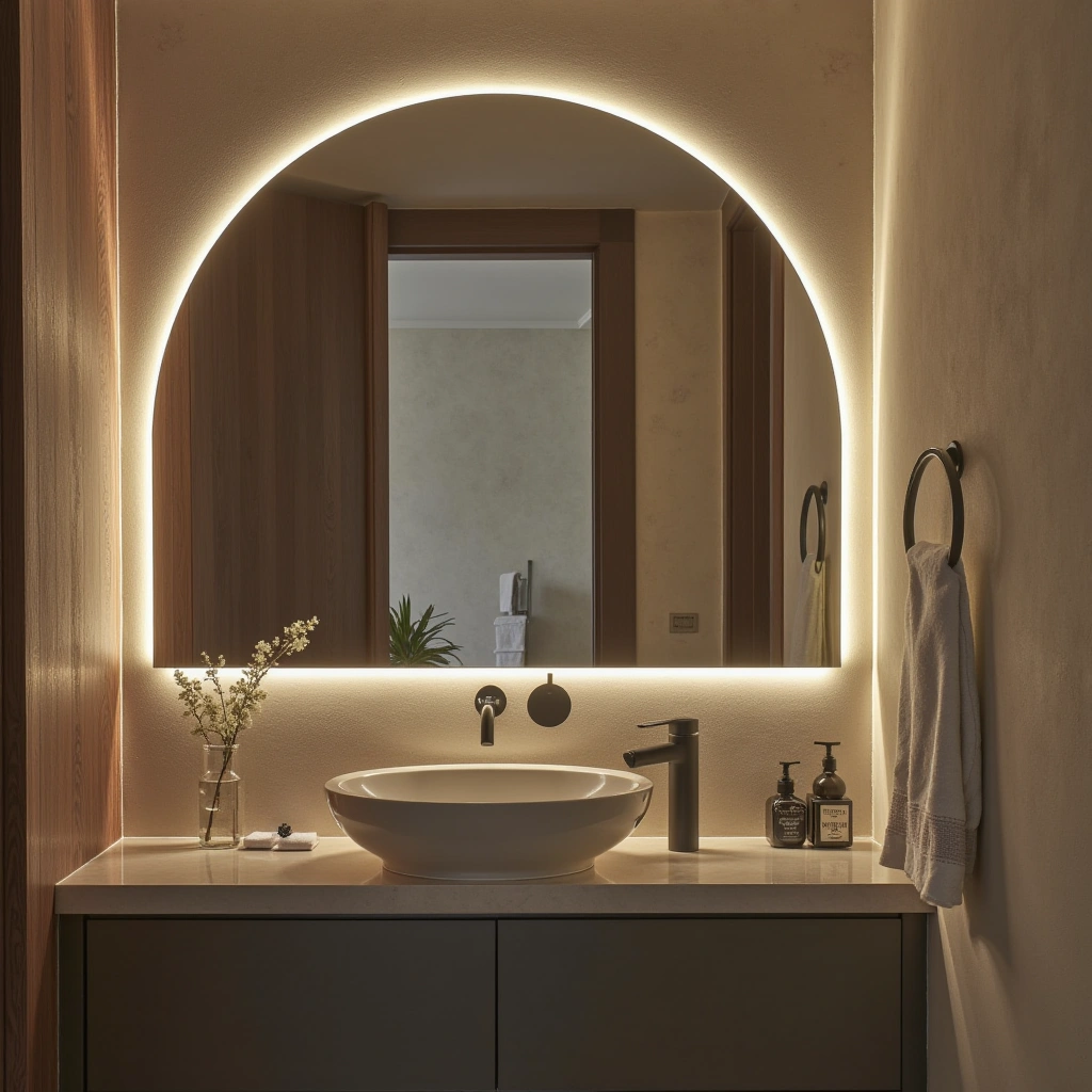 12. Backlit Arched Mirror for Ambient Lighting