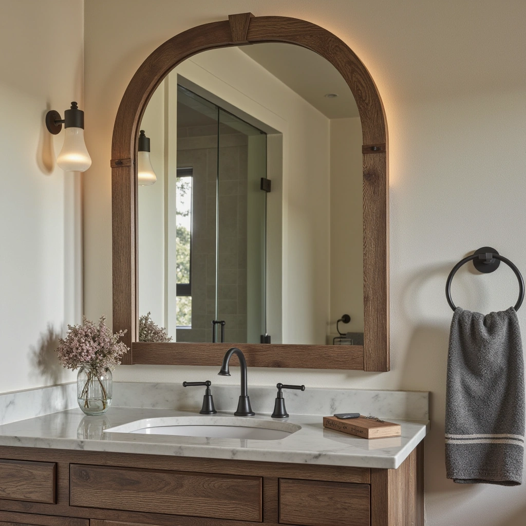 14. Barnwood Arched Mirror for Rustic Charm