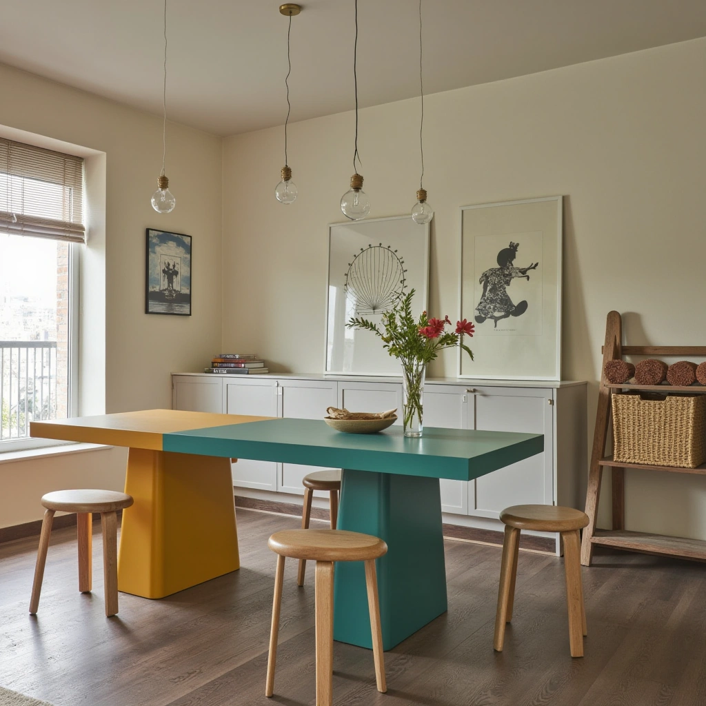 6. Color-Blocked Floating Dining Table