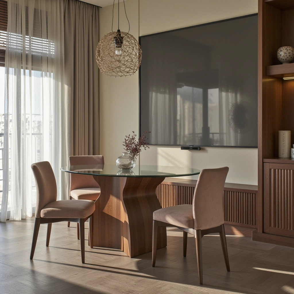 14. Floating Table with Wooden Base and Glass Top