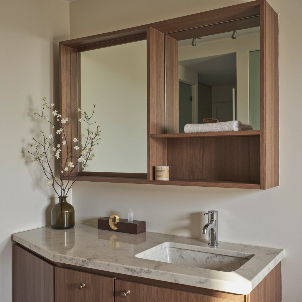 10. Mirror with Integrated Shelf for Compact Convenience